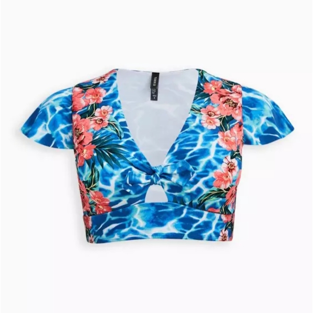 Torrid Wireless Flutter Sleeve Bikini Top (only) Size 3 Color Blue Waterfall NWT